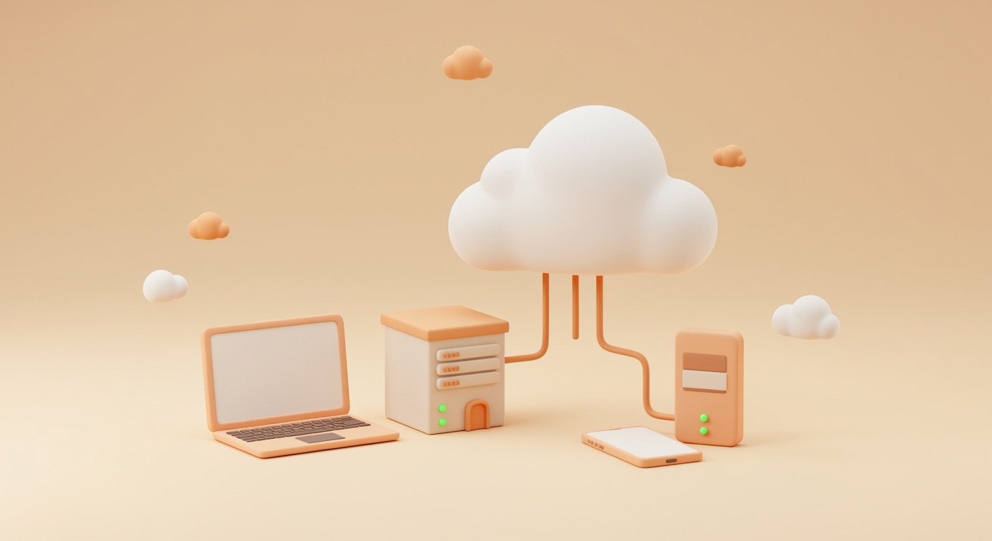 Ein Serverschrank löst sich in eine warme, freundliche Wolke auf — Sinnbild für Cloud-Migration und Cloud-Beratung von arian.