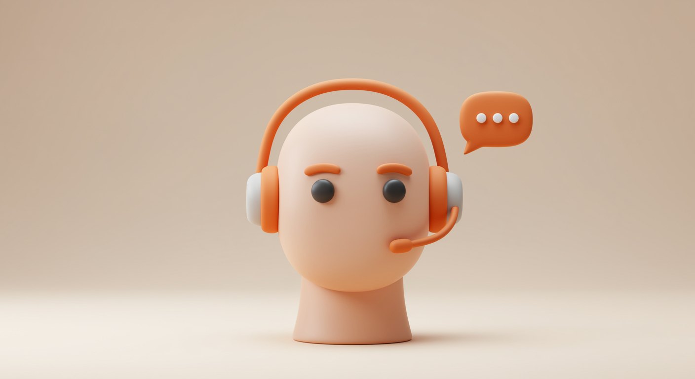 Clay-Illustration: ein freundlicher Assistenten-Kopf mit Headset — automatisierter KI-Kundenservice.